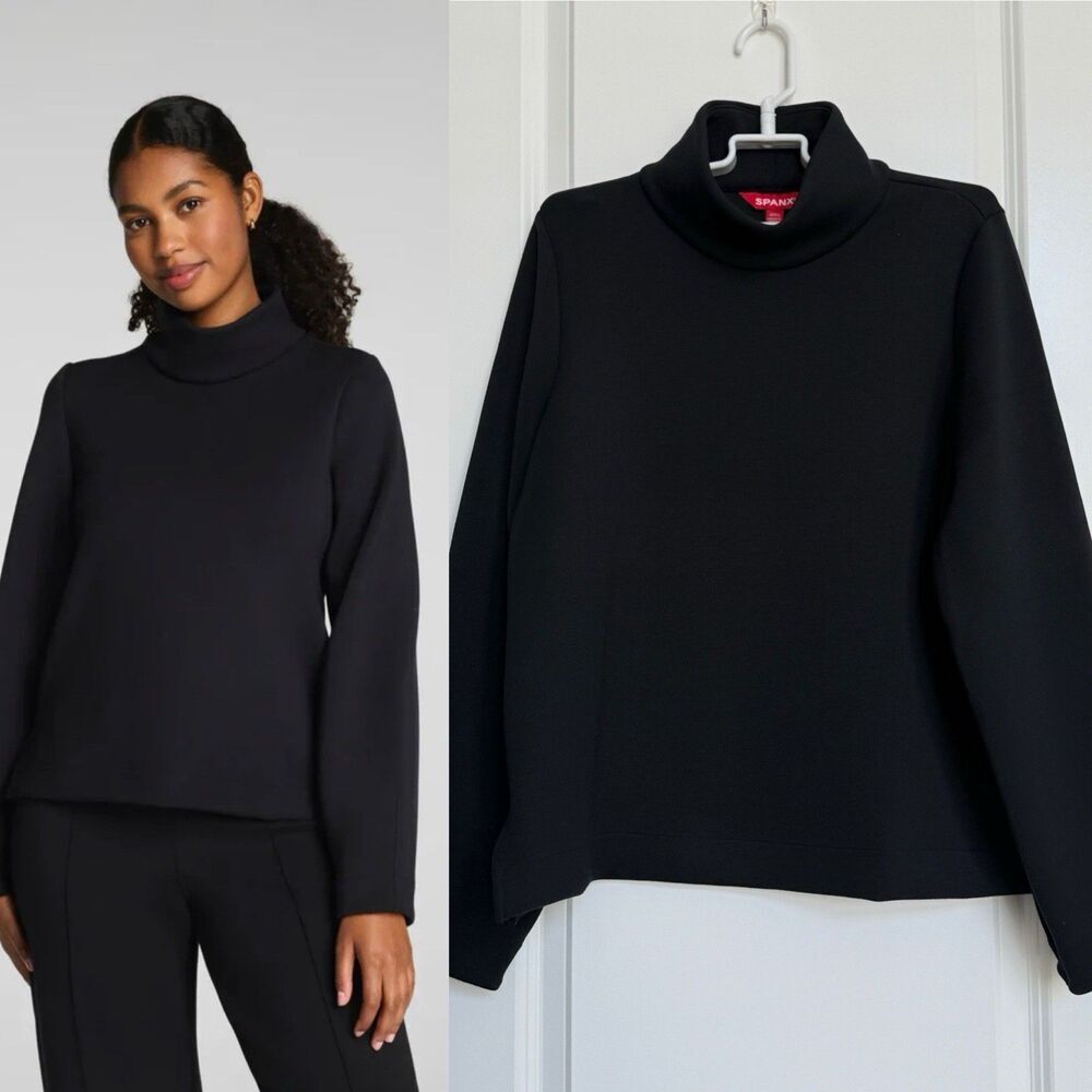 Spanx AirEssentials Turtleneck Womens L Black Modal Luxe Soft Chic Traveler Cozy